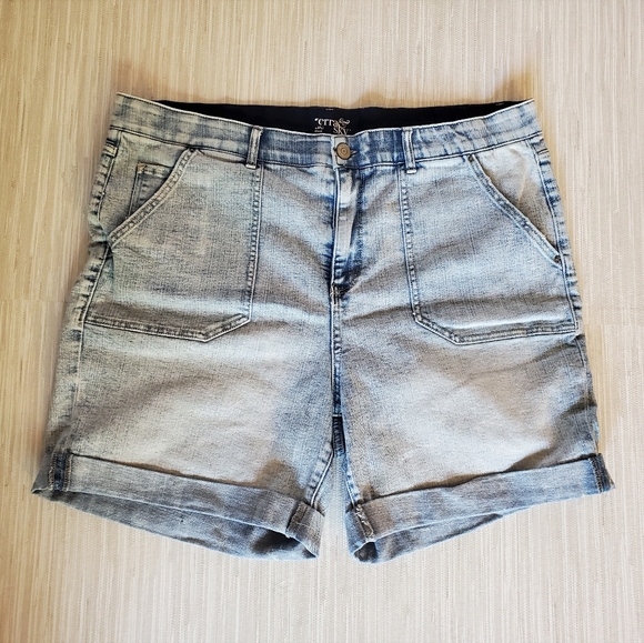 Terra & Sky Pants - Retro 90's Light Acid Wash Denim Shorts Comfort Wasit band Plus Size 20 EUC